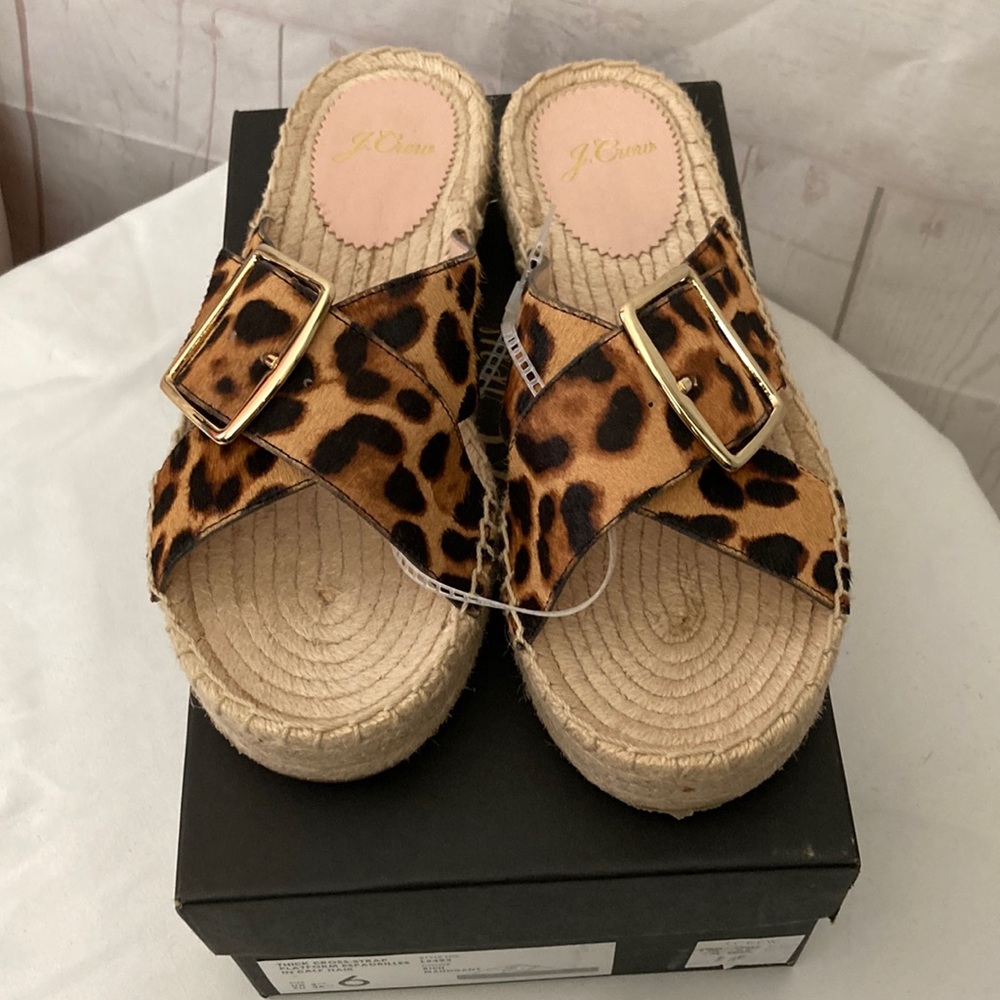 J.Crew Size 6 Thick Cross-Strap Platform Espadrilles in Calf Hair New L5493